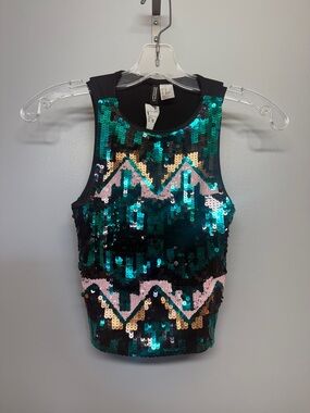 Sequin Party Rave Festival Cropped Sleeveless Crop Top
